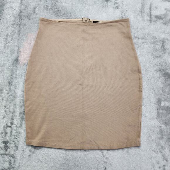 Active USA Skirt Womens L Tan Pencil Bodycon Mini Back Zip Stretch Solid Preppy - Picture 1 of 8